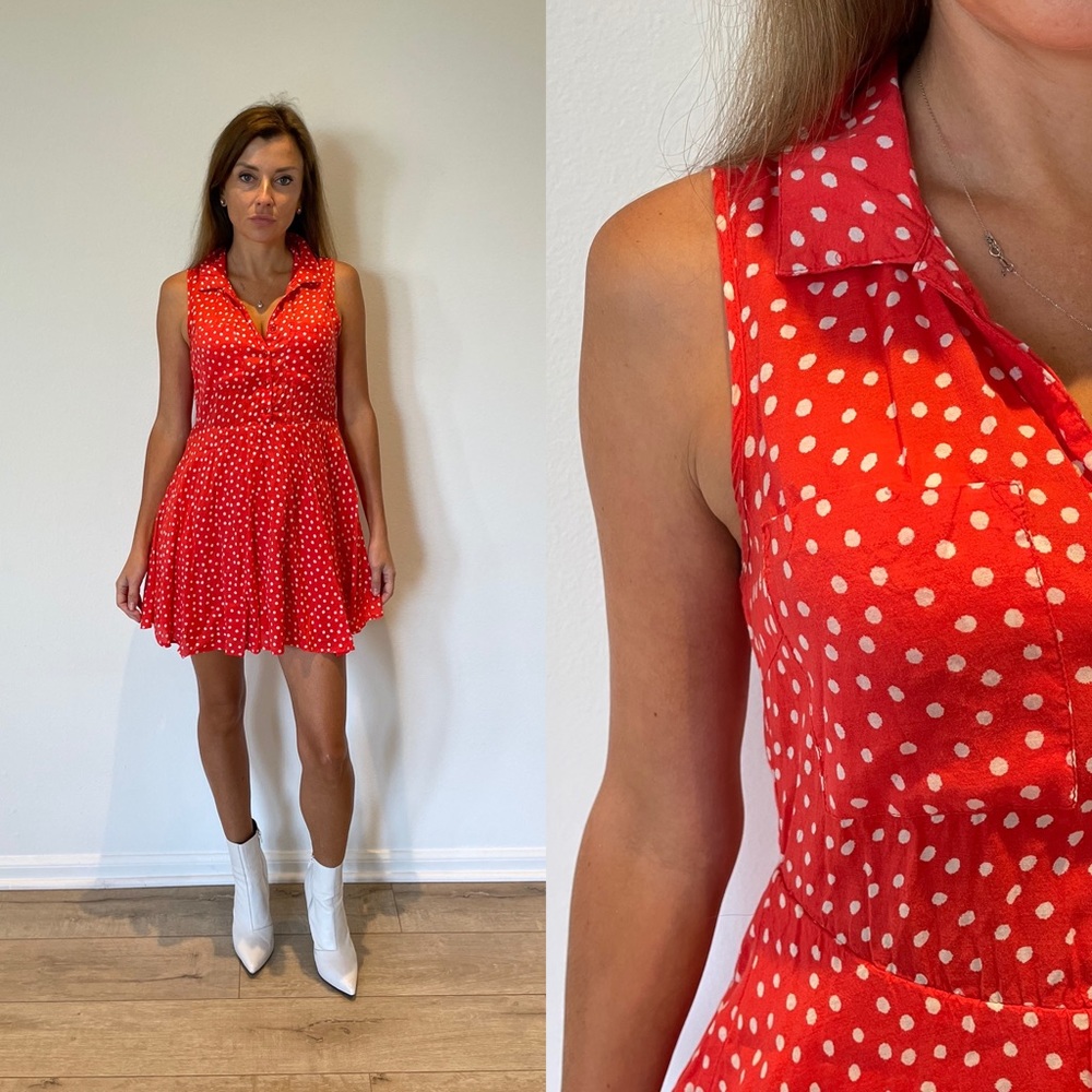 Vintage Red & White Polka Dot Sun Dress Mini Skater Size small